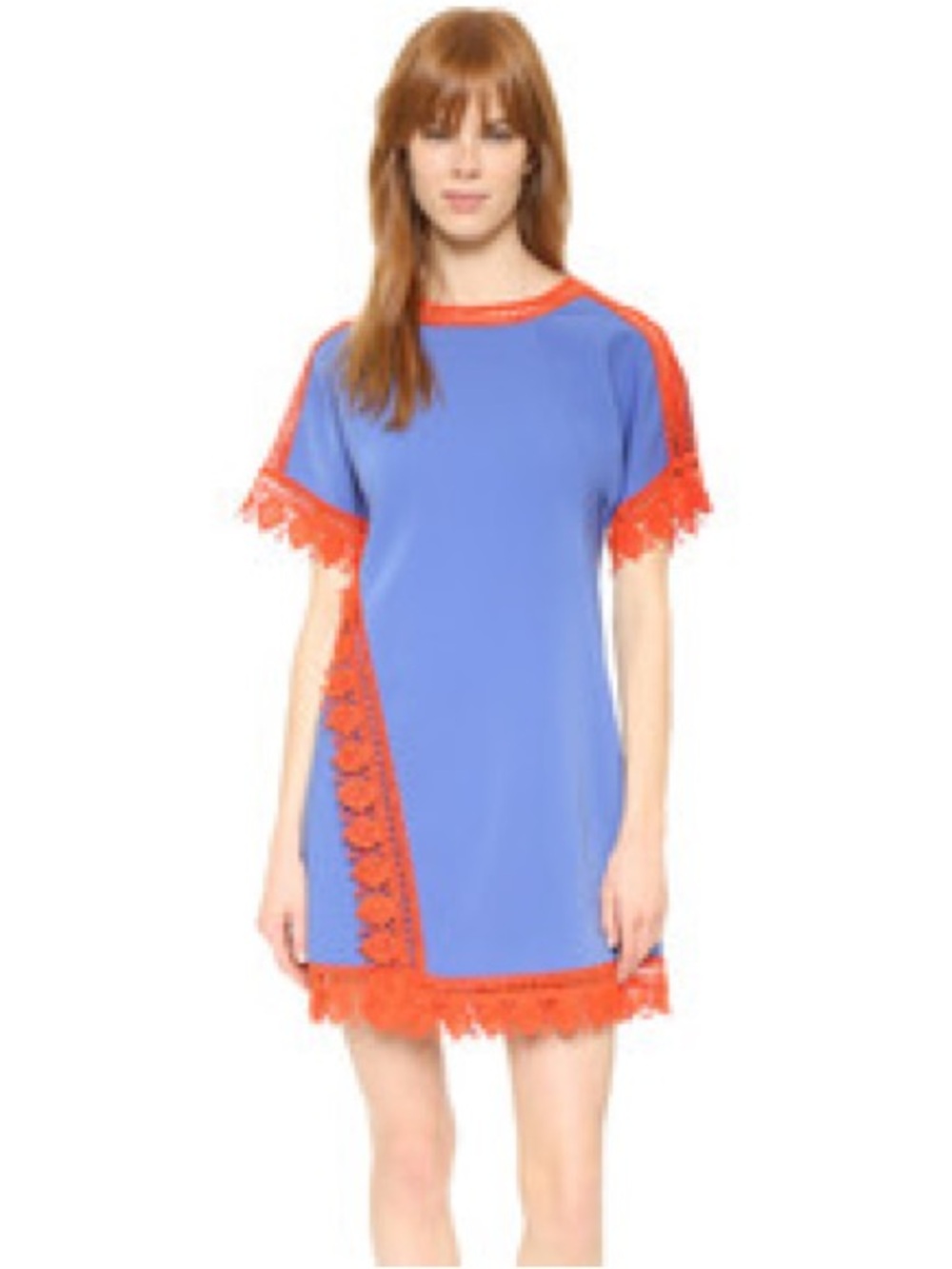 Tory Burch Marissa Dress Womens 2 Blue Orange‎ Crochet Trim Runway